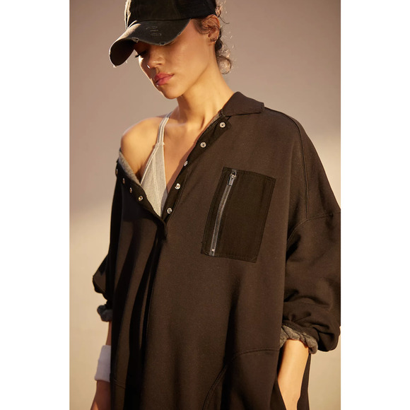 FREE PEOPLE FP MOVEMENT BLACK BLOCK PARTY SWEAT MAXI PULLOVER SWEATSHIRT DRESS L - Picture 3 of 8